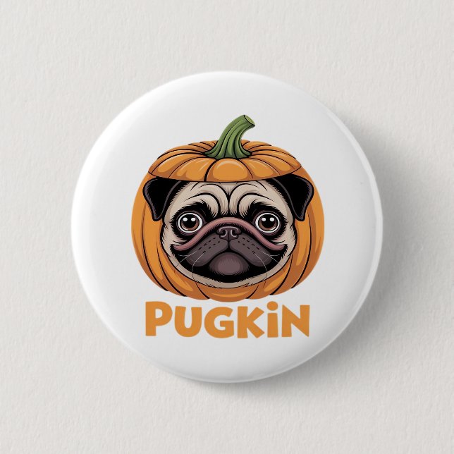 Pugkin Mops Halloween Happy Halloween Oversized T- Button (Vorderseite)