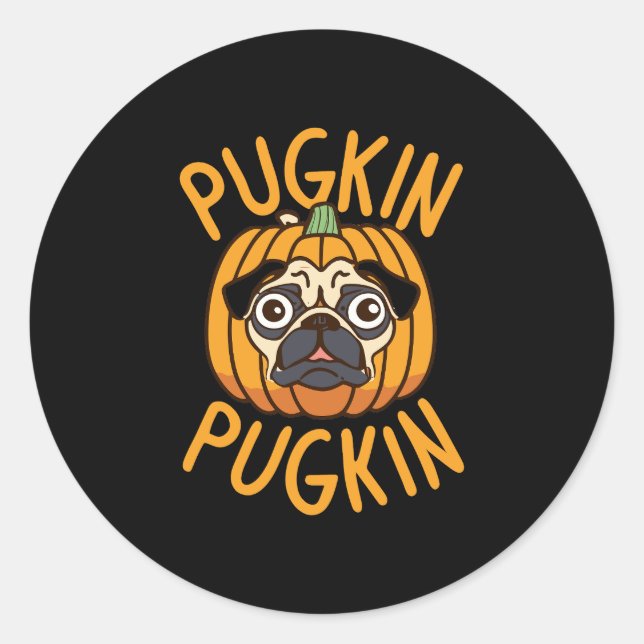 Pugkin Mops Hund Halloween Runder Aufkleber (Vorderseite)