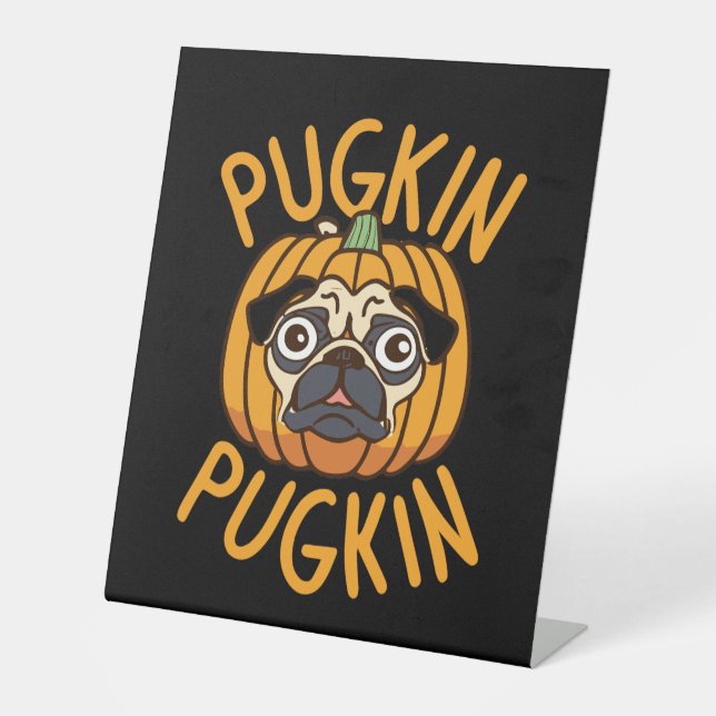 Pugkin Mops Hund Halloween Sockelschild (Vorderseite)
