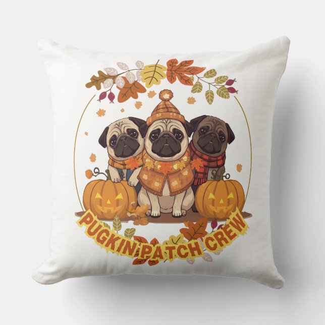 Pugkin-Patch-Crew | Funny Niedlich Halloween Mops  Kissen (Vorderseite)