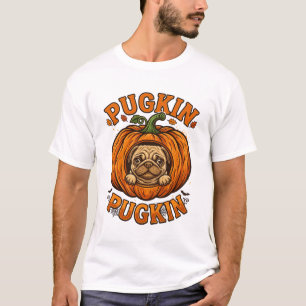 Pugkin Pug Kürbis Pfoten Spinnennetz T-Shirt