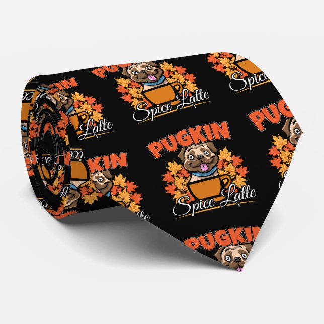 Pugkin Spice Latte - Mops Dog Pumpkin Puff Krawatte (Gerollt)