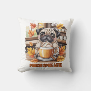 Pugkin Spice Latte – Süßes Herbst-Pug-Kaffeedesign Kissen
