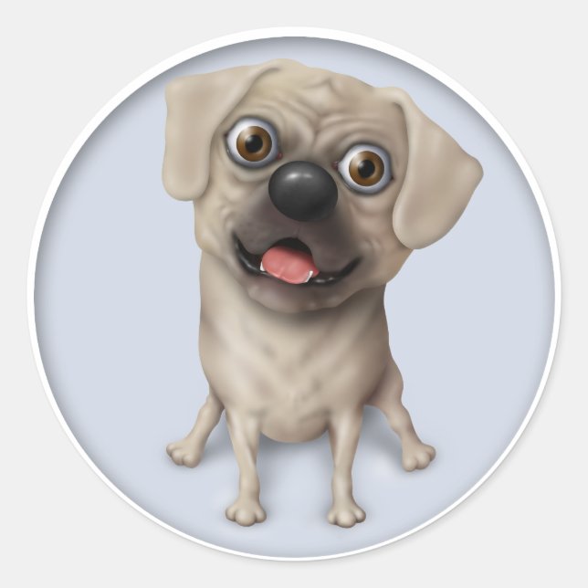 Pugle 2 Cartoon Runder Aufkleber (Vorderseite)