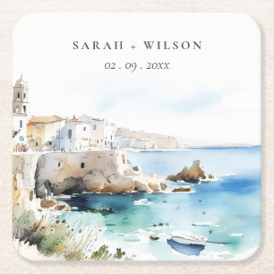 Puglia, Italien Aquarell-Landschaft Hochzeit Rechteckiger Pappuntersetzer