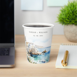 Puglia, Italy Watercolor Landscape Wedding Pappbecher