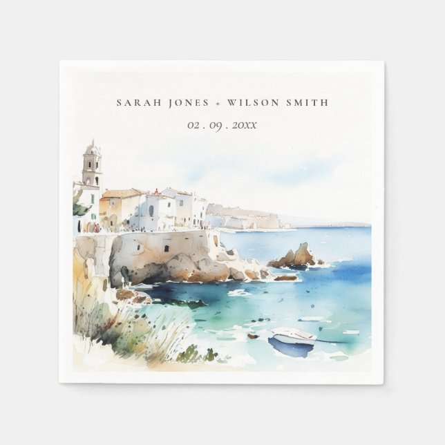 Puglia, Italy Watercolor Landscape Wedding Serviette (Vorderseite)