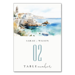 Puglia, Italy Watercolor Landscape Wedding Tischnummer