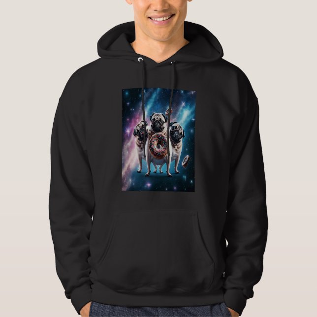 Pugs In Space With Donuts Cute Pug Boys Girls Men  Hoodie (Vorderseite)