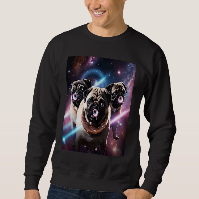 Pugs In Space With Donuts Cute Pug Boys Girls Men  Sweatshirt (Vorderseite)