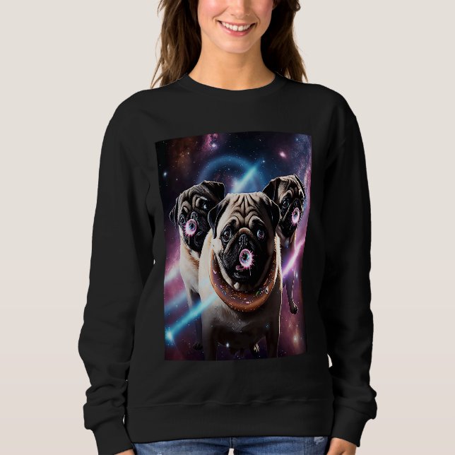 Pugs In Space With Donuts Cute Pug Boys Girls Men  Sweatshirt (Vorderseite)