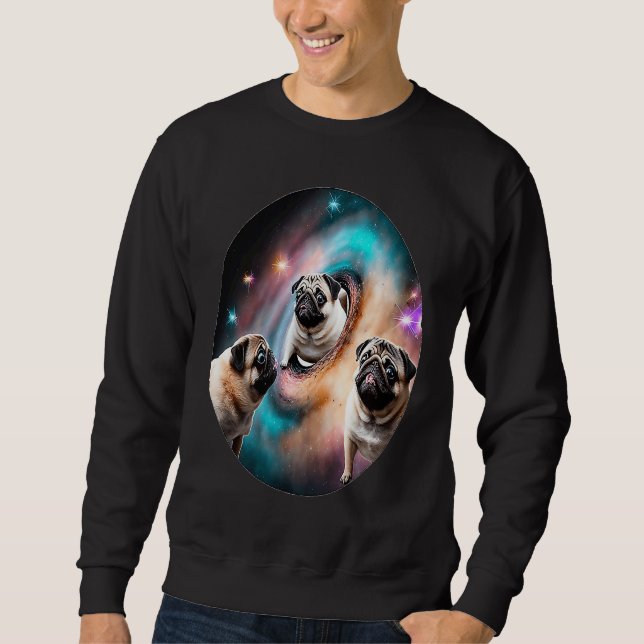 Pugs In Space With Donuts Cute Pug Boys Girls Men  Sweatshirt (Vorderseite)