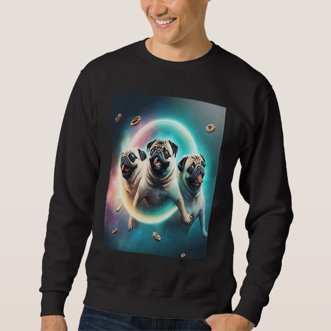 Pugs In Space With Donuts Cute Pug Boys Girls Men  Sweatshirt (Vorderseite)