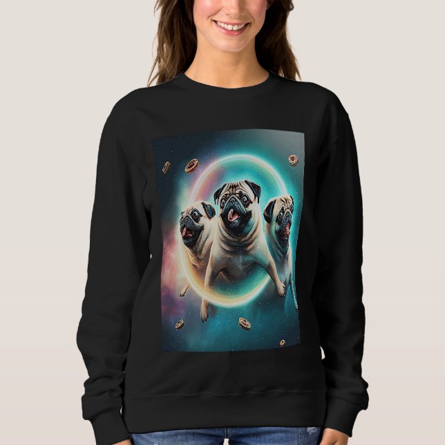 Pugs In Space With Donuts Cute Pug Boys Girls Men  Sweatshirt (Vorderseite)