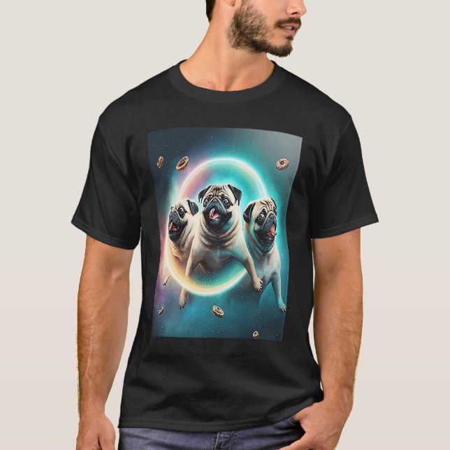 Pugs In Space With Donuts Cute Pug Boys Girls Men  T-Shirt (Vorderseite)