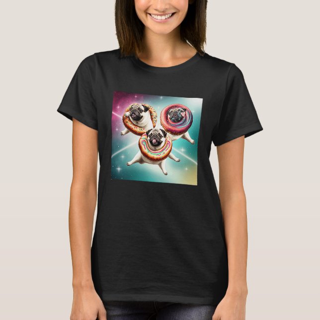 Pugs In Space With Donuts Cute Pug Boys Girls Men  T-Shirt (Vorderseite)