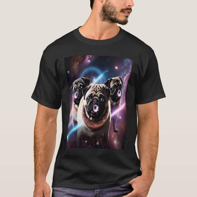 Pugs In Space With Donuts Cute Pug Boys Girls Men  T-Shirt (Vorderseite)