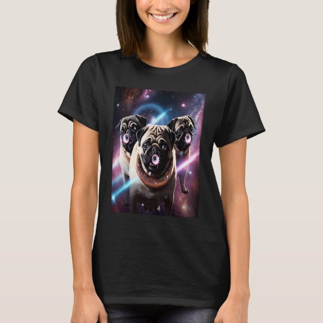 Pugs In Space With Donuts Cute Pug Boys Girls Men  T-Shirt (Vorderseite)