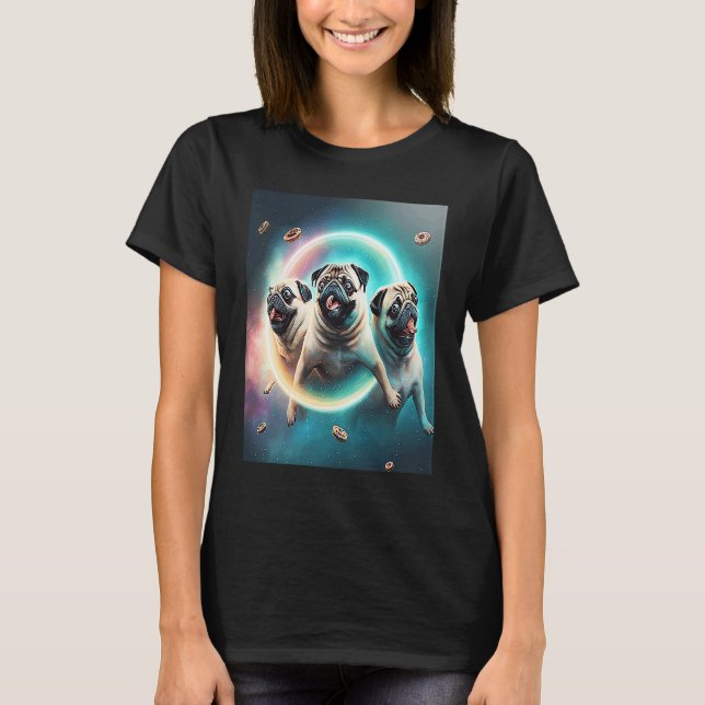 Pugs In Space With Donuts Cute Pug Boys Girls Men  T-Shirt (Vorderseite)