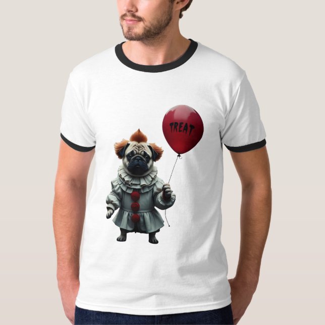 Pugwise the Clown – Funny Halloween Pug T-Shirt (Vorderseite)