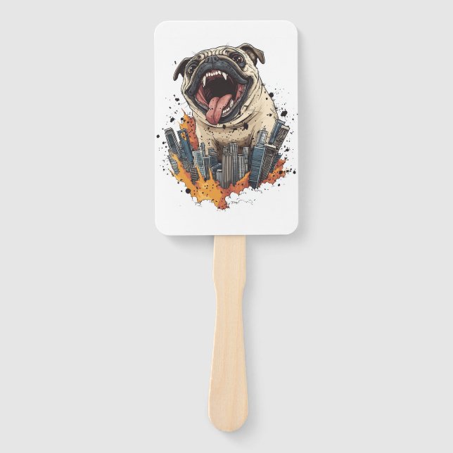 Pugzilla greift an � Lustiger Monsterhund Fächer (Vorderseite)