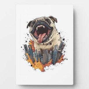 Pugzilla greift an � Lustiger Monsterhund Fotoplatte