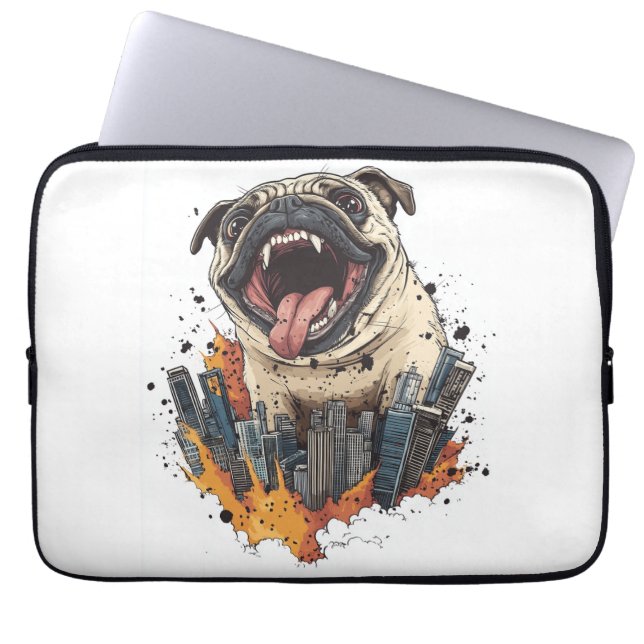 Pugzilla greift an � Lustiger Monsterhund Laptopschutzhülle (Vorderseite)