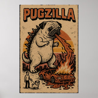 Pugzilla Poster – Süße Pug-Monster-Illustration