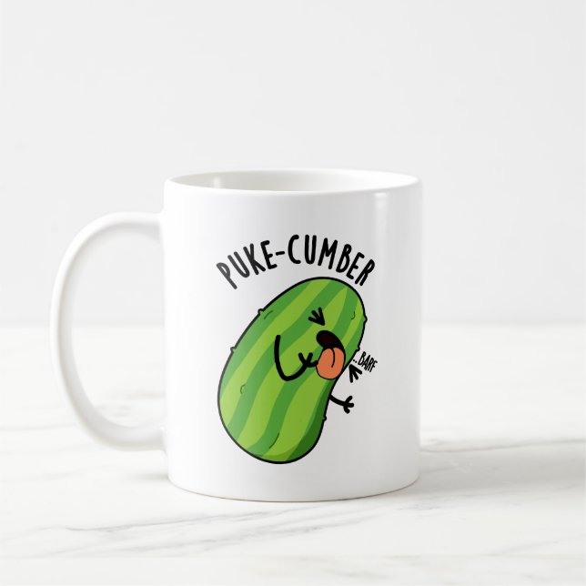 Puke cumber Funny Cucumber Pun Kaffeetasse (Links)