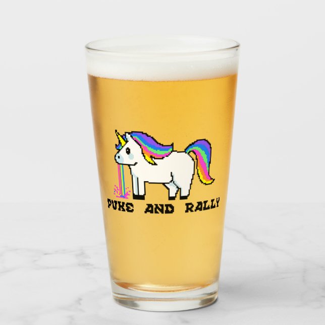 Puke & Rally Regenbogen-Einhorn Pint-Glas | Pixel Glas (Vorne (Gefüllt))