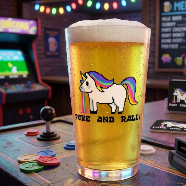Puke & Rally Regenbogen-Einhorn Pint-Glas | Pixel Glas (Von Creator hochgeladen)