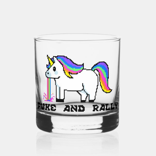 Puke & Rally Regenbogen Einhorn Rocks Glas | Pixel (Vorderseite)