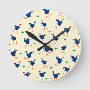 Pukeko birds pattern runde wanduhr