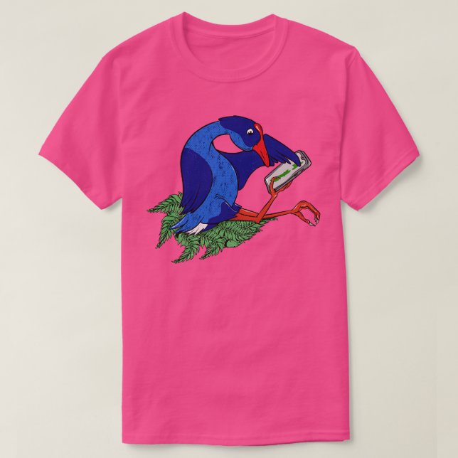 Pukeko mit Mobiltelefon T-Shirt (Design vorne)