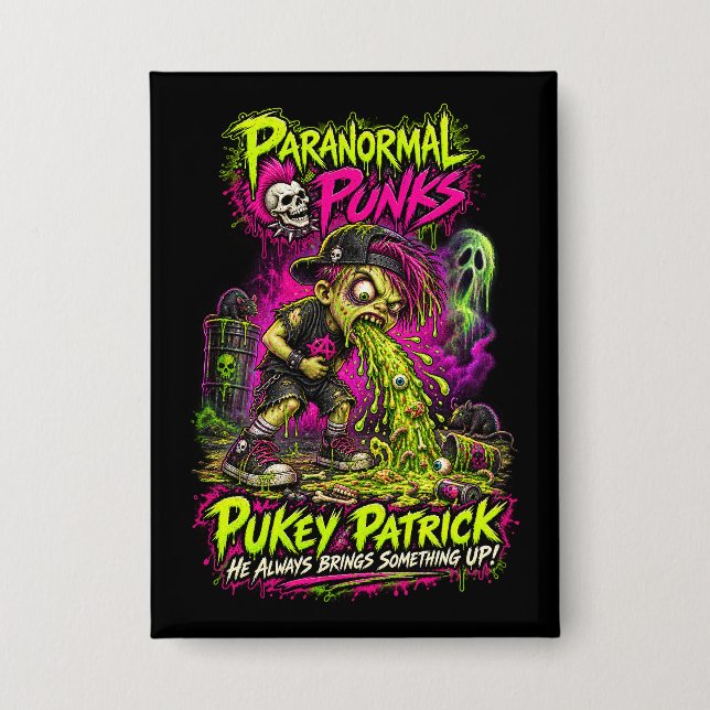 Pukey Patrick – Paranormale Punks Button (Vorderseite)