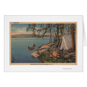 Pulaski, NY Ansicht des Kanus, Camping, Zelt, See