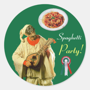 PULCINELLA ITALIENISCHES KÜCHENPARTY Rot Grün Runder Aufkleber