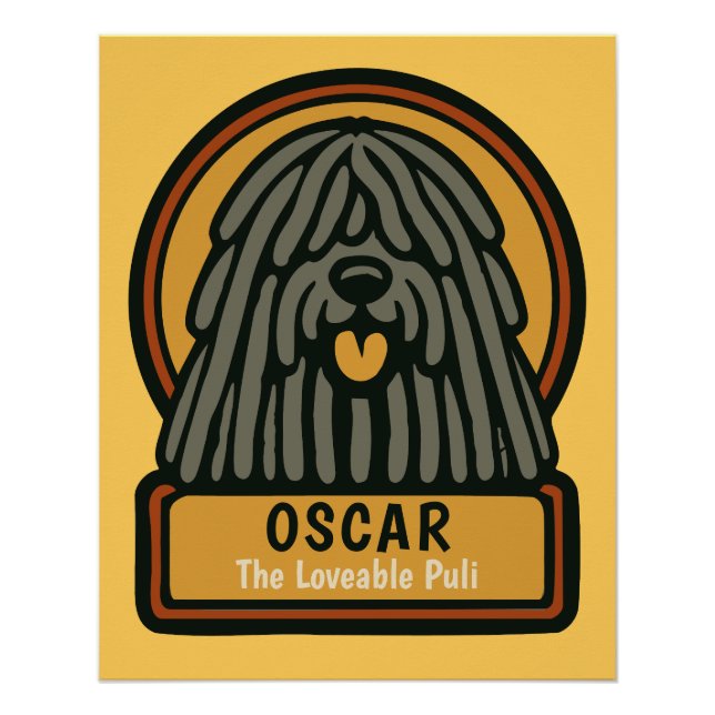 Puli Black Shaggy Hund benutzerdefinierten Text Poster (Vorderseite)