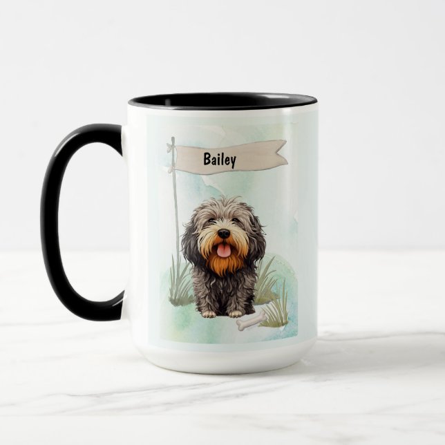 Puli Wasserfarbe Personalisierter Hund Tasse (Links)