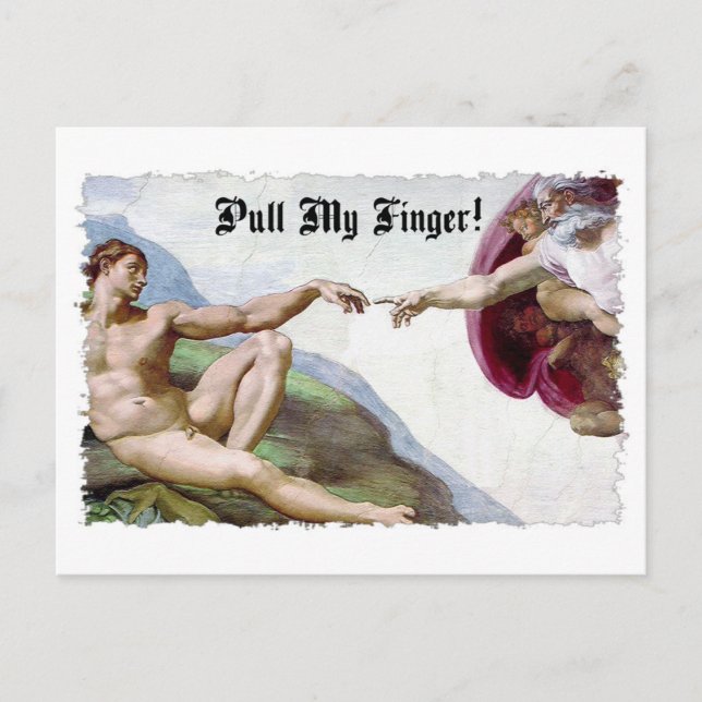 Pull My Finger - Michelangelo Creation Furz Spaß Postkarte (Vorderseite)