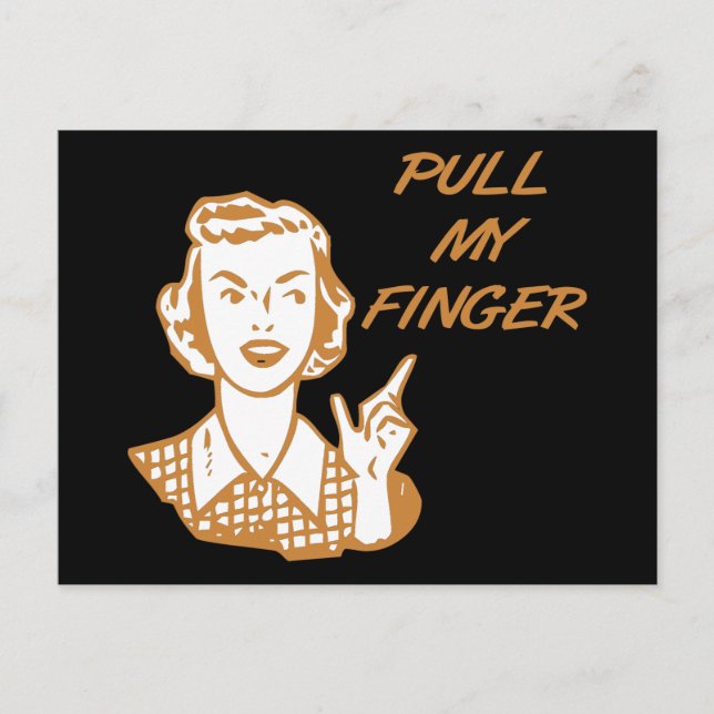 Pull My Finger Retro Hausfrau Orange Postkarte (Vorderseite)