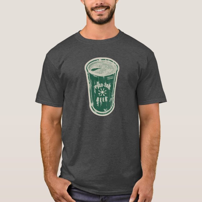 Pull Tab Bier kann Greenish? Distressives Logo T-Shirt (Vorderseite)