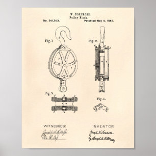 Pulley Block 1881 Patent Art Old Peper Poster