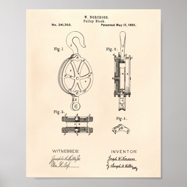 Pulley Block 1881 Patent Art Old Peper Poster (Vorne)