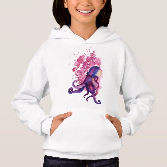 Pullover mit Kapuze für Mädchen - Oktopus (Vorderseite)