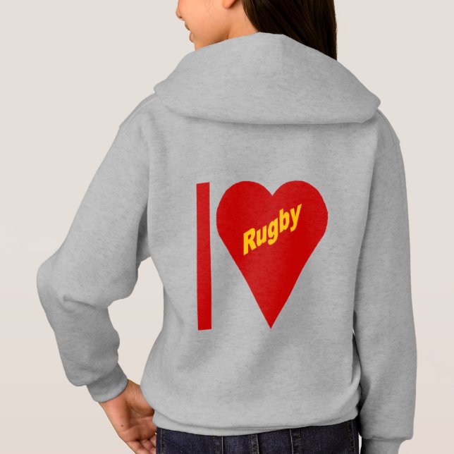 Pullover mit Stahlkapuze Mädchen I LOVE RUGBY (Rückseite)