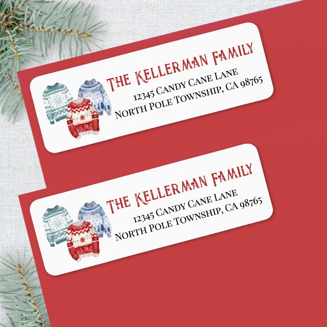 Pullover-Weihnachten-Rücksendeadresse (Festive Winter Sweater Christmas Return Address label)