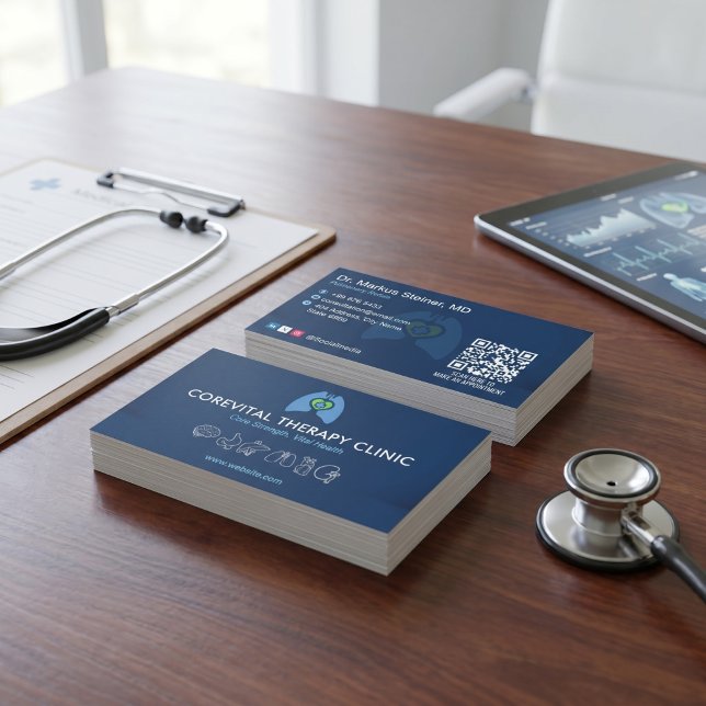 Pulmonal Rehab | Modern Blue Barcode Visitenkarte (Von Creator hochgeladen)