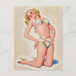 Pulp-Blondine im Bikini-Pinup Postkarte
