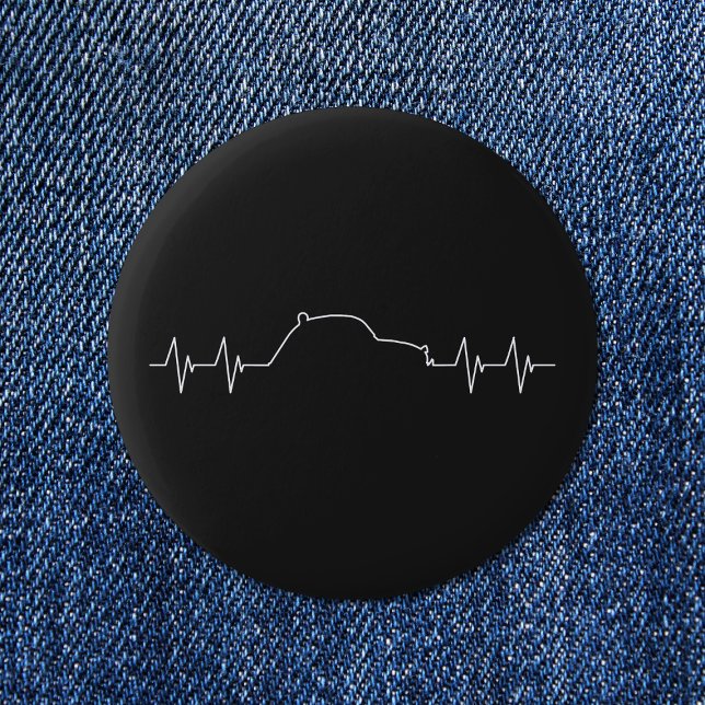 Pulsfrequenz 2 CV Oldtimer-Autoverkehr Button (2CV Button in Black with a White Pulse Illustration)